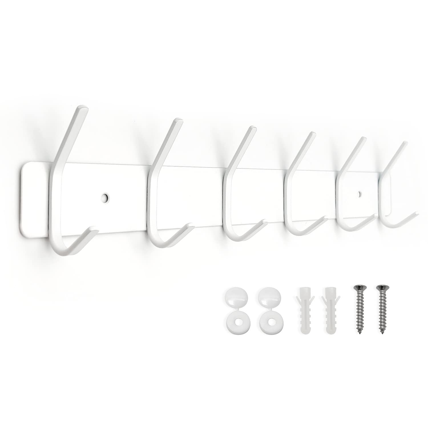 SYPEN Wall Coat Rack, Wall Coat Hooks, Metal, Stainless Steel, Hook Rack for Bedroom, Bathroom, Kitchen, Coat Hook for Clothes, Jacket Holder, White, 6 Hooks