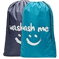 HOMEST 2 Pack Wash Me Travel Laundry Bag, 28 x 40 Inches Rip-Stop Nylon Heavy Duty Dirty Clothes Bag with Drawstring, Machine Washable, Anti-Odor, Light Blue and Grey