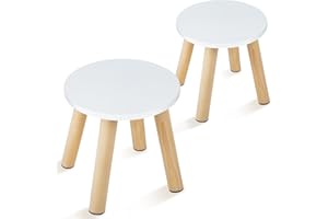VISCOO Wooden Step Stool for Kids, Children's Stool Matched Sensory Table, Children Sitting Stool with Assembled Four-Legged, Multi-Purpose Kids Chairs for Bathroom Kitchen Bedroom, Natural Anti-Slip, 2 Pack