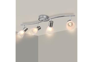 HiBay LED Track Lighting Fixtures, Rotatable 4-Light Ceiling Spot Light, Modern Spotlight with Glass Shade for Living Room Kitchen Dining Room, E12 Base (Bulbs Not Included)