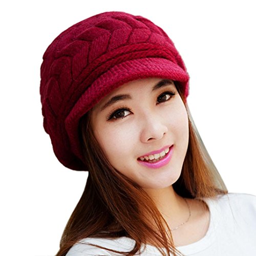 YANG-YI Hats for Women, Fashion Women Hat Winter Skullies Beanies Knitted Hats Cap (Red, ONE Size)