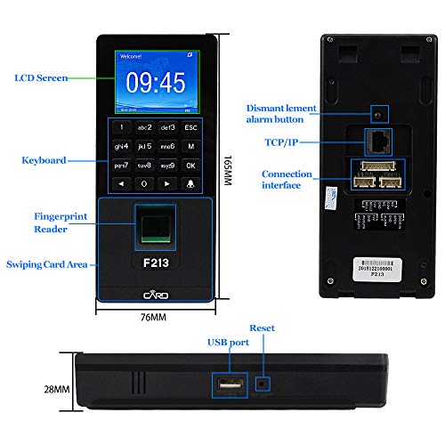 LIBO Biometric Fingerprint Recognition RFID Access Controller Time Attendance Machine Employee Checking-in Payroll Recorder TCP/IP/USB,10pcs 125KHz Keyfobs (F213)