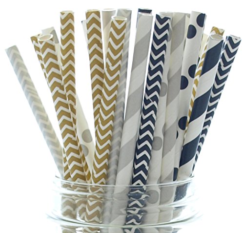 Graduation Party Supplies, Graduation Straws (25 Pack) - Black, Silver & Gold Graduation Party Decorations, Cap & Gown High School & College Graduate Parties Supply