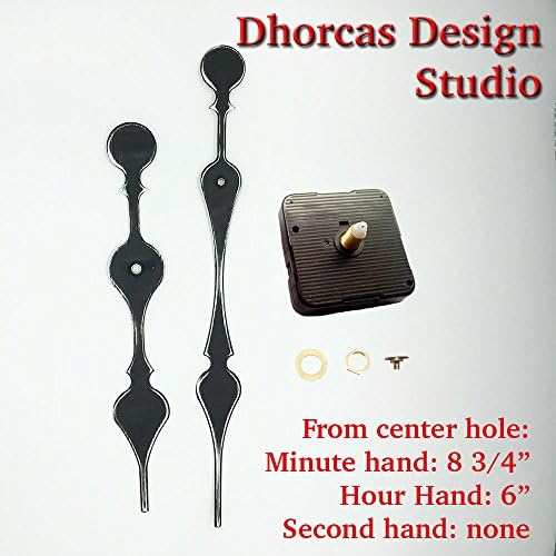 Dhorcas (#01D) 1/2" Threaded Motor and Curvy Long Distressed Black 8 3/4" Hands, Quartz Clock Movement and Replacement Motor kit (1/2" thread shaft)