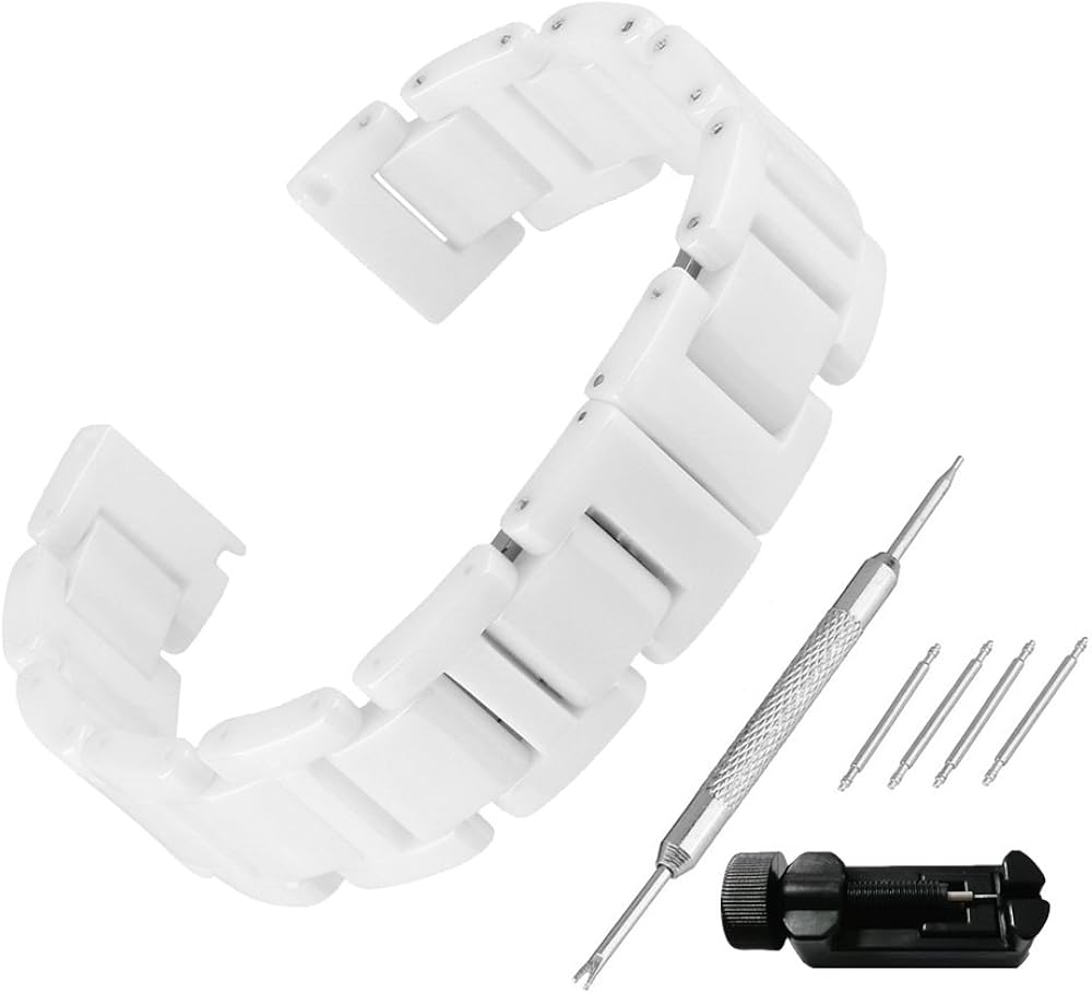 Beauty7 White 14mm Ceramic Link Wrist Watch Band Kit