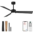 GESUM 42 Inch Ceiling Fans with Lights, Remote/APP Control, Reversible DC Motor, 3CCT Dimmable ETL Listed, Timer Noiseless, Black Ceiling Fan with 3 Blades for Indoor/Outdoor