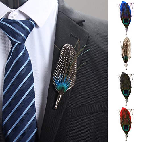 SunniMix Vintage Peacock Feather Brooch Lapel Pin Men Women Shirt Suit Wedding Accessory - Coffee - Thumbnail 5