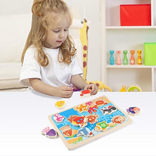 Lewo Wooden Chunky Puzzle Farm and Fish Puzzle Board Preschool Learning Educational Toys for Toddlers (Pack of 2)