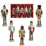 Amor Christmas Nutcracker Ornaments Set, 5PCS Wooden Nutcracker Soldier Hanging Decorations for Christmas Tree Figures Puppet Toy Gifts
