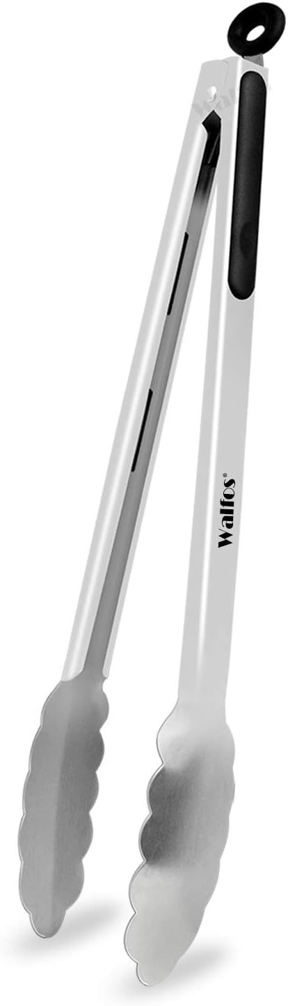 Walfos Kitchen Tongs,Non-Slip Heat Resistant Handle Kitchen Grill Tongs- Great for Grill BBQ Grilling, Turning and Cooking Food