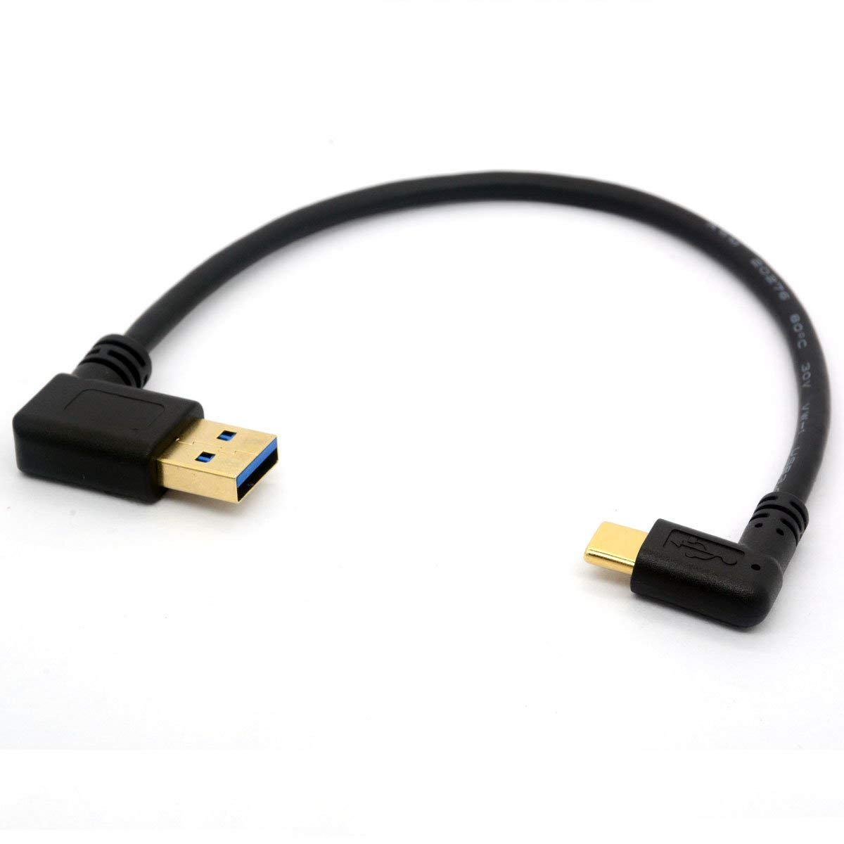 HUHANGGod Gold Plated Angled USB C Cable Extension 90 Degree Type C to USB 2.0 Right Angle Male Converter Data Sync USB-C Adapter cord (USB 3.0 Right)