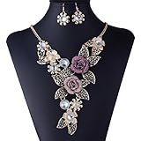 Winson Charm Golden Chain Crystal Choker Statement Bib Necklace Earring Set