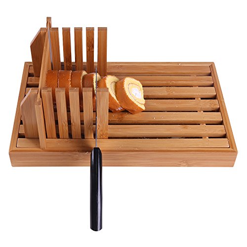 ISINO Eco-Friendly Bamboo Fiber Bread Slicer Cutting Board with Compact Foldable Stabilizer Stop Board and Built-In Crumb Catcher(13.4 x 8.3 x 4.1 Inch) - Thumbnail 6