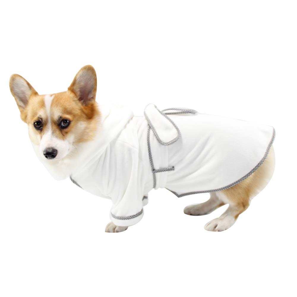 Dog Bathrobe, Microfiber Fast Drying Absorbent Hooded Bath Towel for Cats Puppy Small Medium Dogs, White S