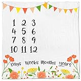 Baby Monthly Milestone Age Blanket - Boy + Girl. Baby Shower Gift Idea! First Days, Weeks, Months, Years. Large Photo Prop for Newborn, Infant, Or Toddler. Mom & Dad Keepsake. (Floral)
