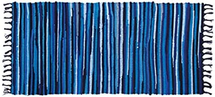 Lvyhome Rectangle Chindi Rag Rug Cotton Reversible Hand Woven Multi Color Striped Area Rug Collection Entryway For Kitchen Living Laundry Room Bathroom Bedroom Dorm (4' x 6', Blue)