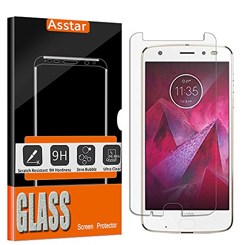 [1 Pack] Moto Z2 Play Screen Protector, Asstar Tempered Glass Anti-Scratch 9H Hardness Bubble Free Anti-Fingerprint Scratch Resist Screen Protector for Moto Z2 Play