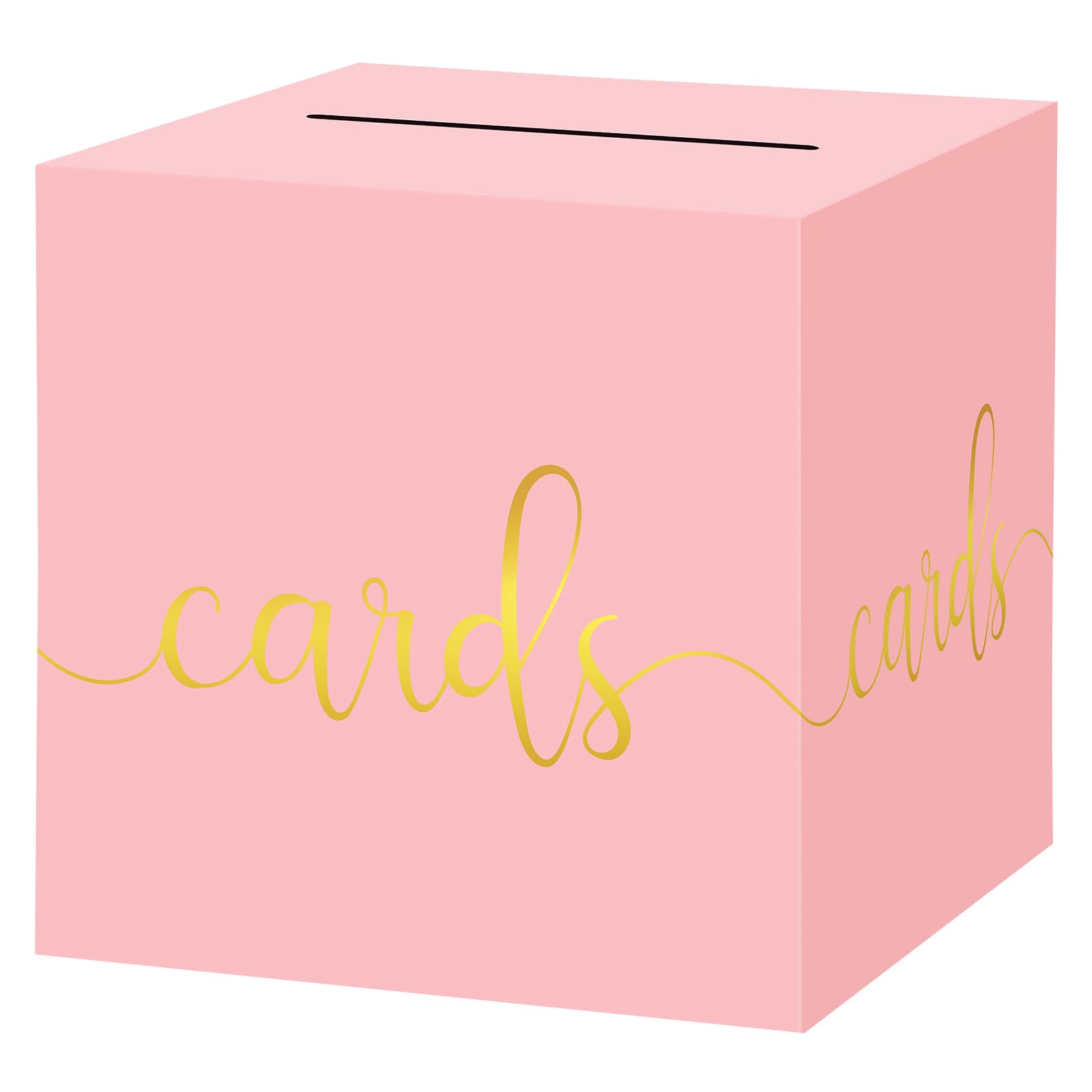 Hooqict Pink Gift Card Box with Slot 9.1" Gold Foil Card Box for Party, Graduation, Wedding Reception, Birthday, Bridal or Baby Shower, Raffle Ticket Money Envelope Holder