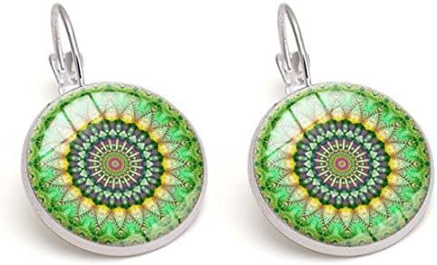 Mandala flower earrings, yoga jewelry, silver or bronze Earrings (silver - 1)
