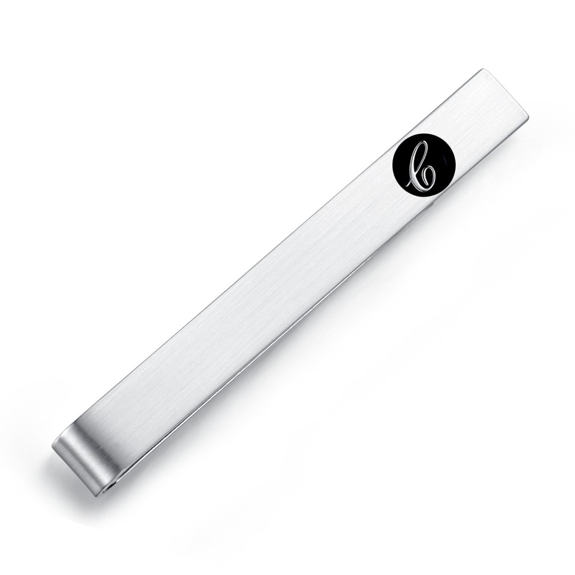 Honey Bear Mens Initial Alphabet Letter Tie Clip Bar - Normal Size Stainless Steel For Business Wedding Gift,5.4cm,Brushed Silver with Black A - Z (C)