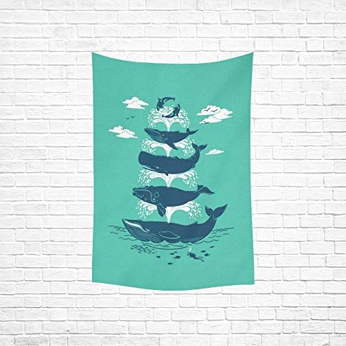 InterestPrint Custom Whale and Bird Friend Cotton Linen Bedspread Dorm Decor Wall Hanging Tapestry 60x80 inch