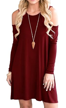 Cold Shoulder Long-Sleeve Loose Dress (various colours)