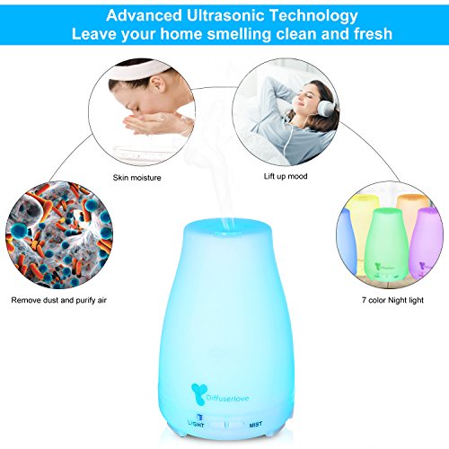 Diffuserlove MAX 220ML Essential Oil Diffuser Ultrasonic Remote Control Aromatherapy Diffuser Mist Humidifiers with 7 Color LED Lights and Waterless Auto Shut-off for Bedroom Office House Kitchen Yoga