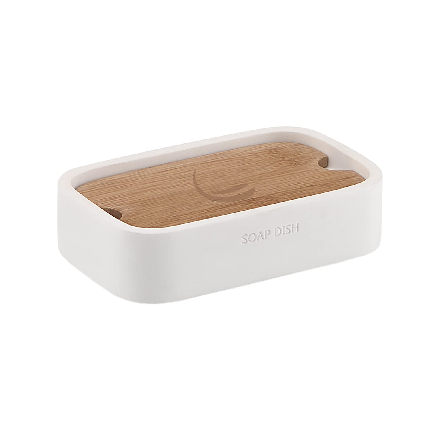 Gedy White Melbourne Soap Bar, Dimensions and Weight: 3 x 12.8 x 8.2 cm & 0.25 kg, Solid Soap Holder Made of Resins, Bamboo Finish, R&D Design, 2 Years Warranty, Unique