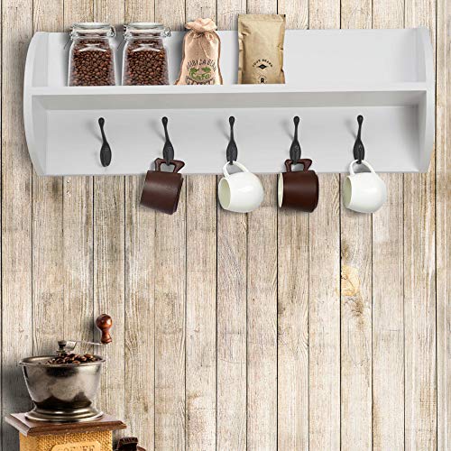 Dseap Wall Shelf with 5 Hooks 24” Heavy Duty Coat Rack Wall Mount