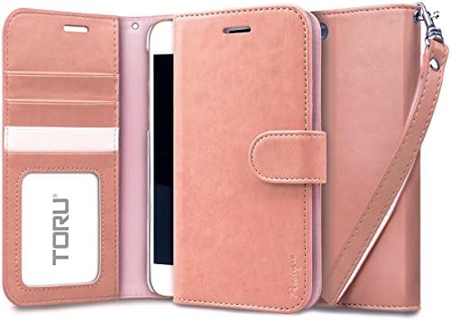 iPhone 6S Plus Case, TORU [Prestizio iPhone 6S Plus Wallet Case] Card Slot Holder Foldable Flip Cover with Kickstand and Wrist Strap for iPhone 6S Plus / iPhone 6 Plus - Pastel Pink