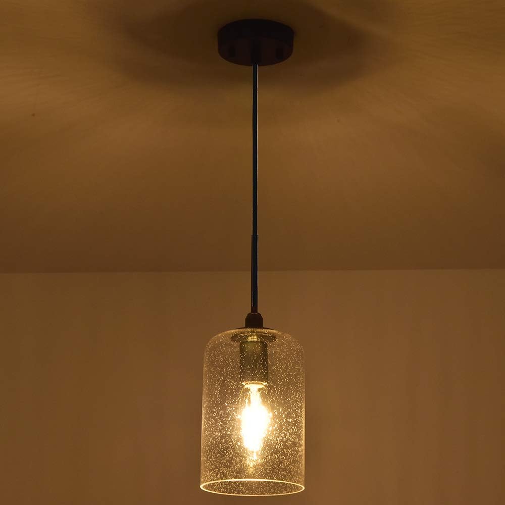 CASILVON Industrial Farmhouse Hanging Clear Seeded Glass Pendant Light, Lamp Ceiling Pendant Light Fixture with Adjustable Cord for Restaurant Living Room Kitchen Island Dinning Room Kitchen Sink - - 
