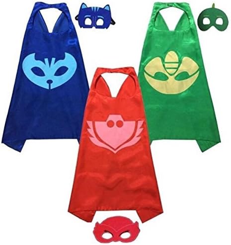 PJ Masks Costumes For Kids Set of 3 Catboy Owlette Gekko Mask with Cape(27.5IN) by QianY