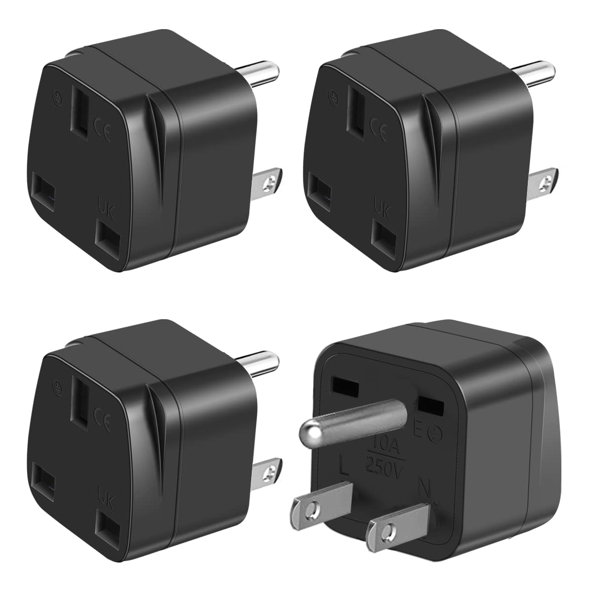 LUKELI 4 Pack UK to USA Plug Adaptor USA Travel Adapter US Plug Adapter UK to American USA, (Black 4 Pack)