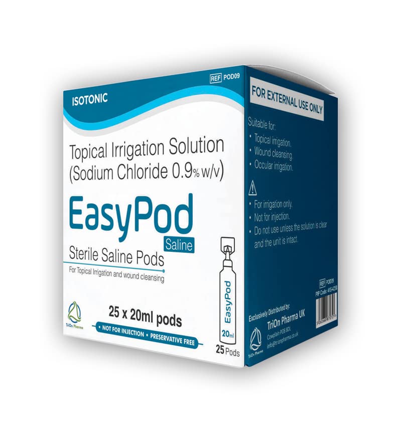 EasyPod Sterile Saline Pods | Eye Wash | Wound Cleansing | Topical Irrigation | 25 x 20 ml sterile Pods