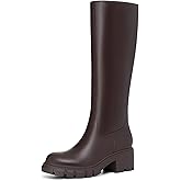 Athlefit Platform Knee High Boots for Women Round Toe Chunky Lug Sole Fall Winter Tall Boots for Office Work Walking