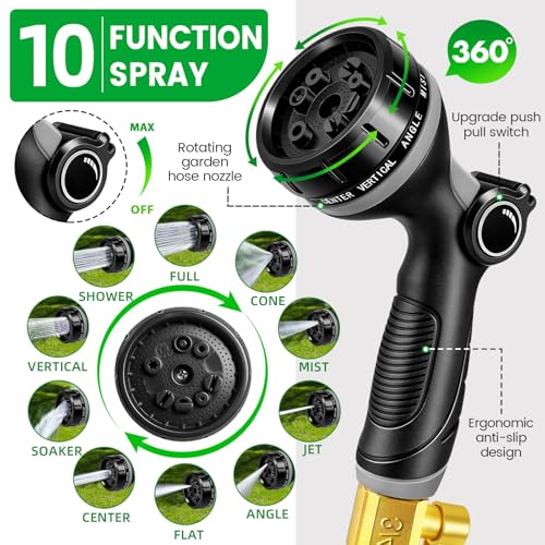 Expandable Garden Hose Pipe 100FT, Flexible Expanding Magic Hose Pipe for Garden with 10 Functions Spray Nozzle, Leakproof Anti-Kink Water Hose with Durable Fitting for Yard Lawn Gardening Car Washing