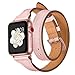 Elobeth iWatch 40mm 38mm Genuine Leather Band Double Wrap Slim Bracelet Strap Metal Buckle Designed Thread Compatible Apple Watch 40mm 38mm Series 4/3/2/1, Double Tour Pink (Rose Gold Buckle) 40/38mm