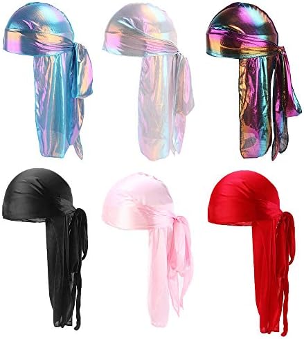 Unisex Deluxe Silky Durag Extra Long-Tail Headwraps Pirate Cap 360 Waves Du-RAG