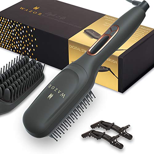 Ionic Hair Straightener Brush 1.75 Inch, 2 in 1 Ceramic Straightening Brush/Beard Straightener, Hot Comb with Anti-Scald Feature, 60 Min Auto-off & Auto Temp Lock, Gift Set (Best Cheap Straightener For Thick Hair)