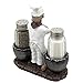 Spooky Skeleton Chef Glass Salt and Pepper Shaker Set with Cauldrons & Skulls Decorative Display Holder Figurine for Halloween Decorations As Kitchen Table Decor or Scary Gothic Gifts