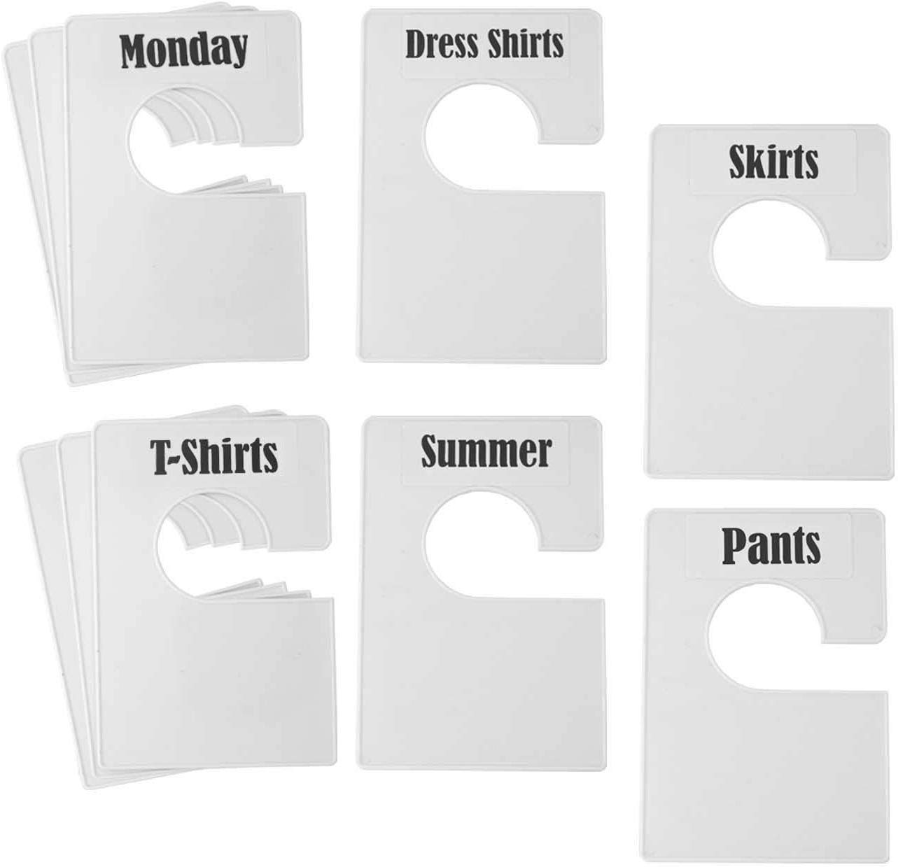 DiriUK 10 Pack Large Closet Clothing Wardrobe Dividers, White Rectangular Closet Organisers Arrange Clothes by Clothing Type Or Age, Plus 60 1 inch Labels and 16 Large Blank Labels(Pearl White)