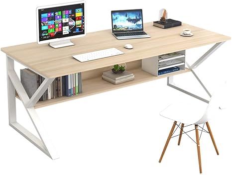 Amazon Co Jp 木製 パソコンテーブル 収納ラック付き 堅牢な耐久性のあるデスクトップpc ラップトップデスク ホームシンプルな現代の学生の書き込み オフィス デスク A 80x40x72cm 31x16x28in ホーム キッチン