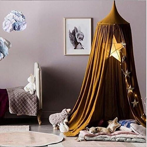 Round Dome Kids Indoor Outdoor Castle Play Tent,Princess Bed Canopy,Mosquito Net for Kids Baby Crib,Hanging House Decoration Reading nook Cotton Canvas Height 240cm/94.9 inch (Brwon)