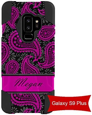 Samsung Galaxy S9 Plus Hybrid Kickstand Case By InfoposUSA Personalized Hot Pink Paisley Flowers