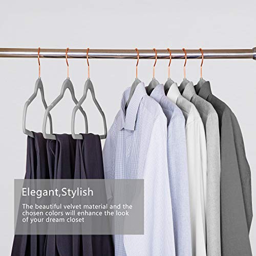 Premium Velvet Hangers Rose Gold Swivel Hooks - Felt Hangers-HeavyDuty Non Slip Sturdy Suit Hangers-Space Saving Clothes Hangers 50 Pack for Skirts Coats (Gray)