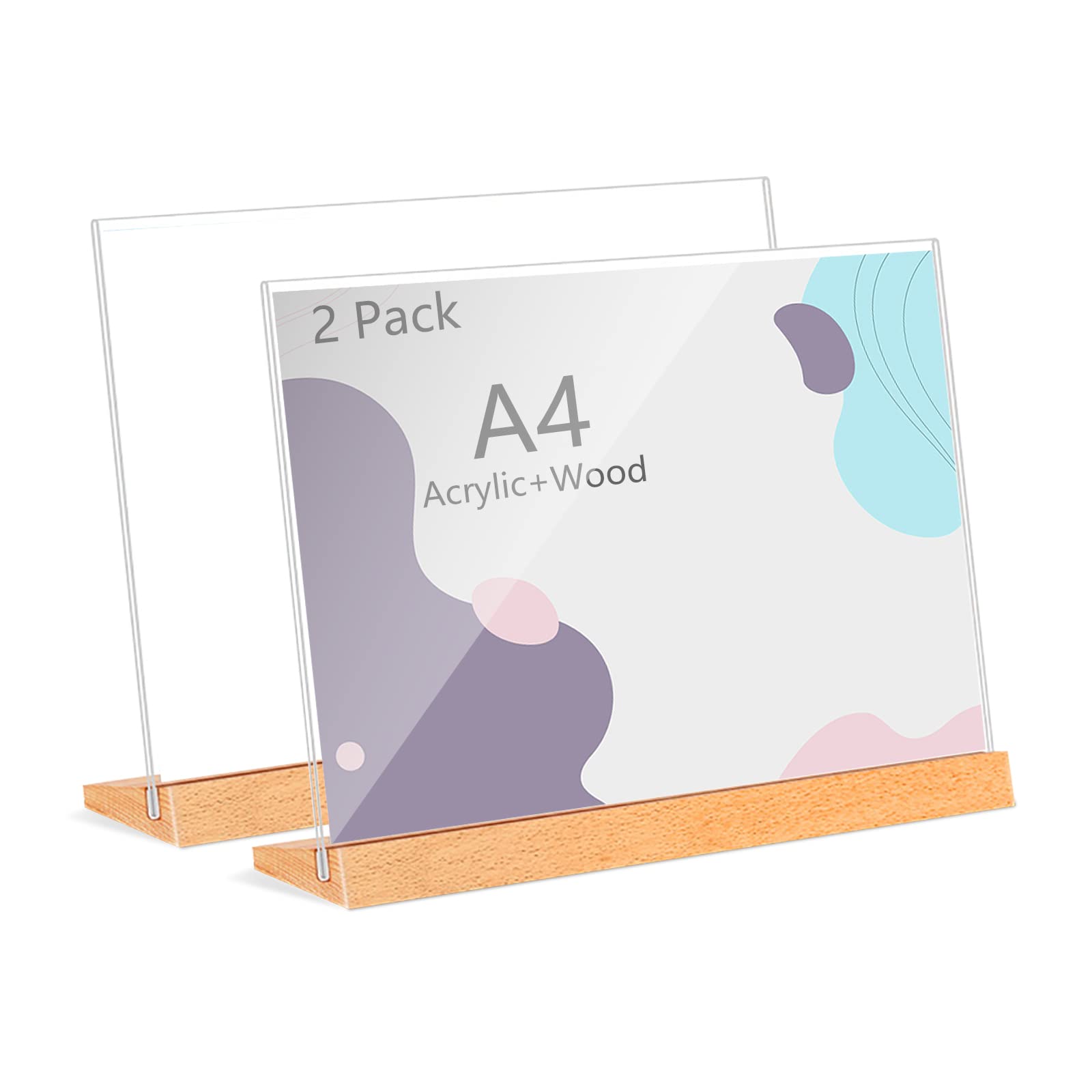 Andchi Table Display Acrylic Sign Holders, L-Shape Table Stands Wooden Base Menu Holders for Restaurants, Office (A4 horizontal) — image 1