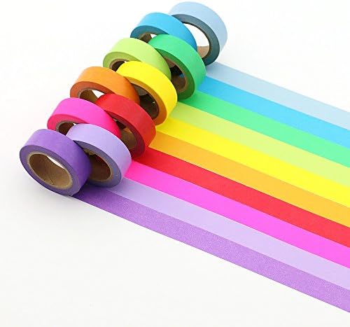 Three Leaves Decorative DIY Solid Rainbow Candy Color Washi Sticky Paper Masking Adhesive Tape Scrapbooking &amp;Phone DIY Decoration set of 10
