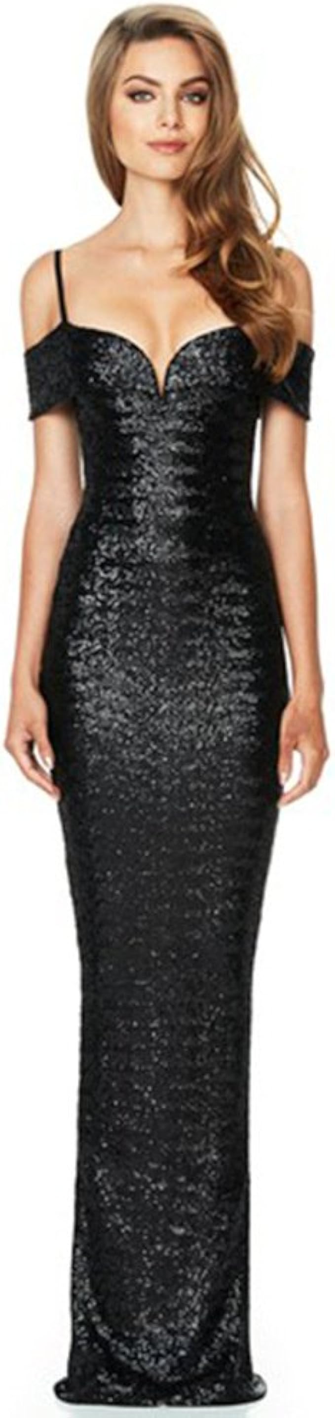 black sparkly halter neck dress