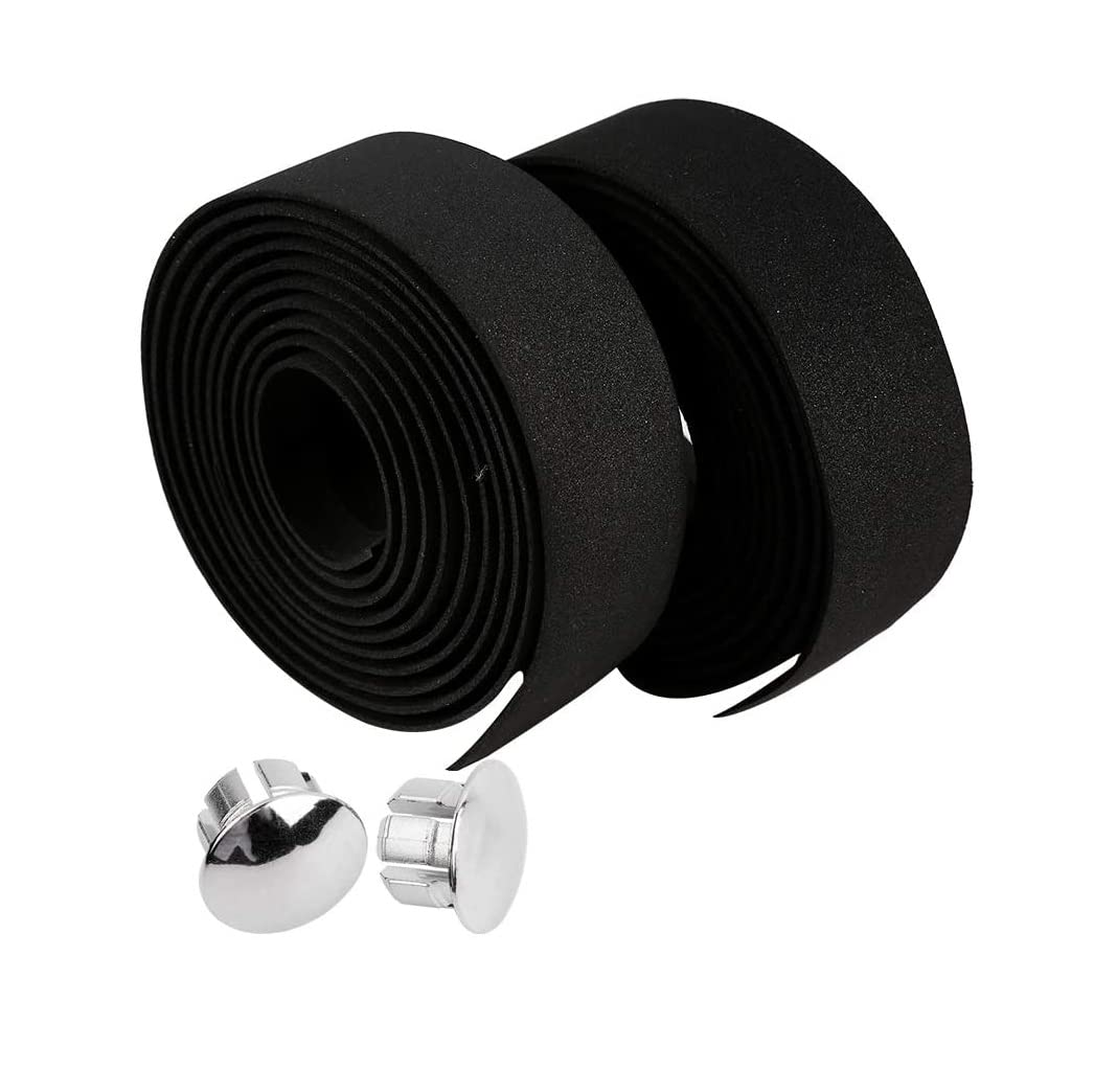 Alomejor Bicycle Handlebar Tape Bicycle Handle Bar Tape Wraps with 2 Bar Plugs 2PCS Cycling Handle Wraps for Mountain Bike Road Bike(Black)