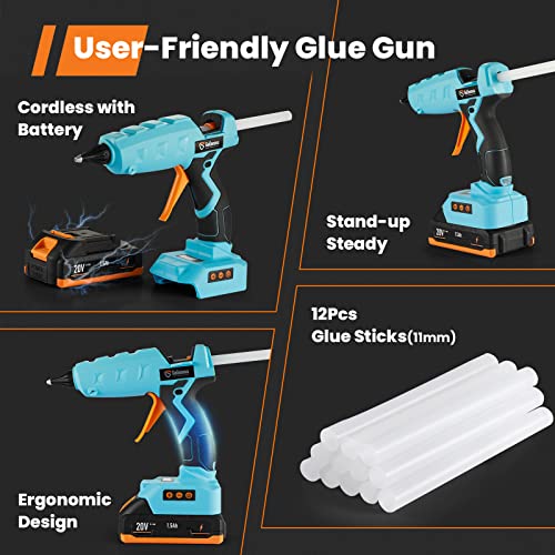 20V Temp Adjust Cordless Glue Gun, GoGonova LCD Digital Display Fast